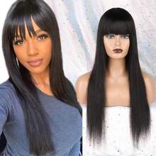 Straight Wig With Bangs Black Wigs For Women Bob Shoulder Length Wigs Heat Resistant Fiber Synthetic Hair Wigs Hair Replacement Natural Looking - Natural Black - 查看 1