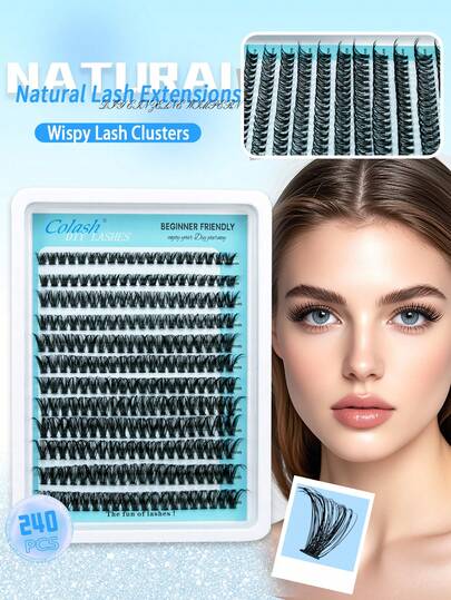 Colash 12-Strip 240-Piece Individual Eyelash Clusters With 50D D-Curl, Ranging From 8 To 16mm. These DIY Lash Clusters Are Super Dense, Feathery, And Provide A Realistic Look. The Reusable Individual Eyelash Extension Kit Is Perfect For At-Home Application Or On-The-Go Use, Suitable For Various Occasions Such As Daily Wear, Weddings, Dates, Parties, Travel, And Springtime Styles. Includes Lash Clusters, Individual Lashes, False Eyelashes, And More