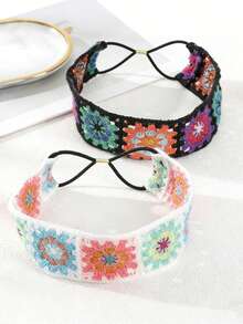 1 pieza Diadema de ganchillo hueca con flor y elástico, accesorio de fotografía para mujer, diadema de ganchillo con flor para protección solar, regalo del Día de la Madre, accesorios de verano para el cabello, bandana de playa para mujer - Multicolor - Ver 1