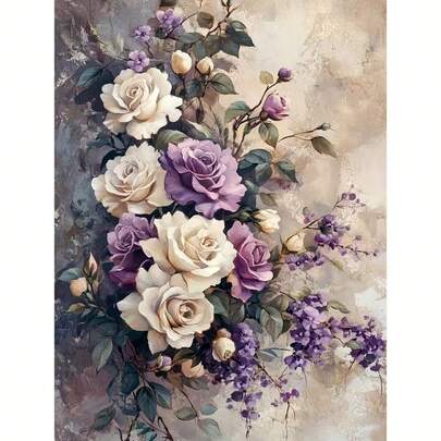 5D钻石画套装 - 圆形亚克力钻石艺术工艺套装，适合家庭办公室墙面装饰，包含优雅花卉图案，尺寸为30.0X40.01厘米 - 圣诞节、万圣节、感恩节和生日的完美礼物！