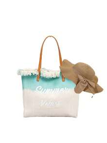 Bolsa Tote com Decoração de Borla Bordada, Bolsa Tote Feminina da Moda com Borla Bordada e Letra, Bolsa Tote de Ombro Grande Bicolor com Decoração de Borla Bordada, Perfeita para Trabalho, Volta às Aulas, Ensino Fundamental, Ensino Médio, Faculdade, Férias, Guia de Presentes do Dia dos Namorados, Presente Acessível do Dia dos Namorados, Páscoa, Dia das Mães - Multicolorido - Visão 14