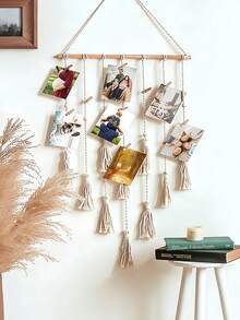 30个木夹DIY编织照片墙套装，波西米亚风格，可制作悬挂式照片墙，用于卧室、宿舍或客厅的家居墙面装饰，是生日、毕业等场合的理想礼物。 - 照片牆 - 查看 8