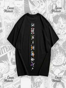 Camiseta con gráfico de los Piratas del Sombrero de Paja, Camiseta gráfica con logotipos de One Piece para hombres - Negro - Ver 1