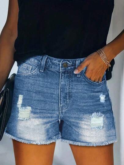 Quần short denim bạc màu mùa hè dành cho nữ tuổi teen