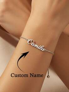 Personalized Name Bracelet, Customized Name Jewelry, Youth Bracelet, Stainless Steel Name Tag Bracelet, Adjustable Pull Chain Bracelet, Anniversary, Birthday, Wedding Accessory Gift, Personalized Wrist Bands - Multicolor - View 4