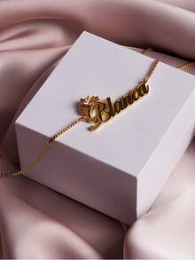 Ladies' Customized White Cubic Zirconia Heart-Shaped Crown Engraved Necklace, Gold Stainless Steel Letter Box Chain Lock Bone Chain Wedding Party Jewelry Gift, Mother's Day Gift, Family Birthday Gift, Christmas Gift, Valentine's Day Gift, Rose Gold Fashionable Autumn Style, Retro Style, Neutral Style, Simple Style, Casual Style - Multicolor - View 3