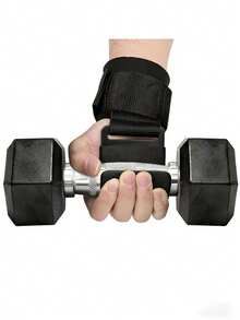 1只健身举重腕带拉力式举重手套 - 黑色 - 查看 7