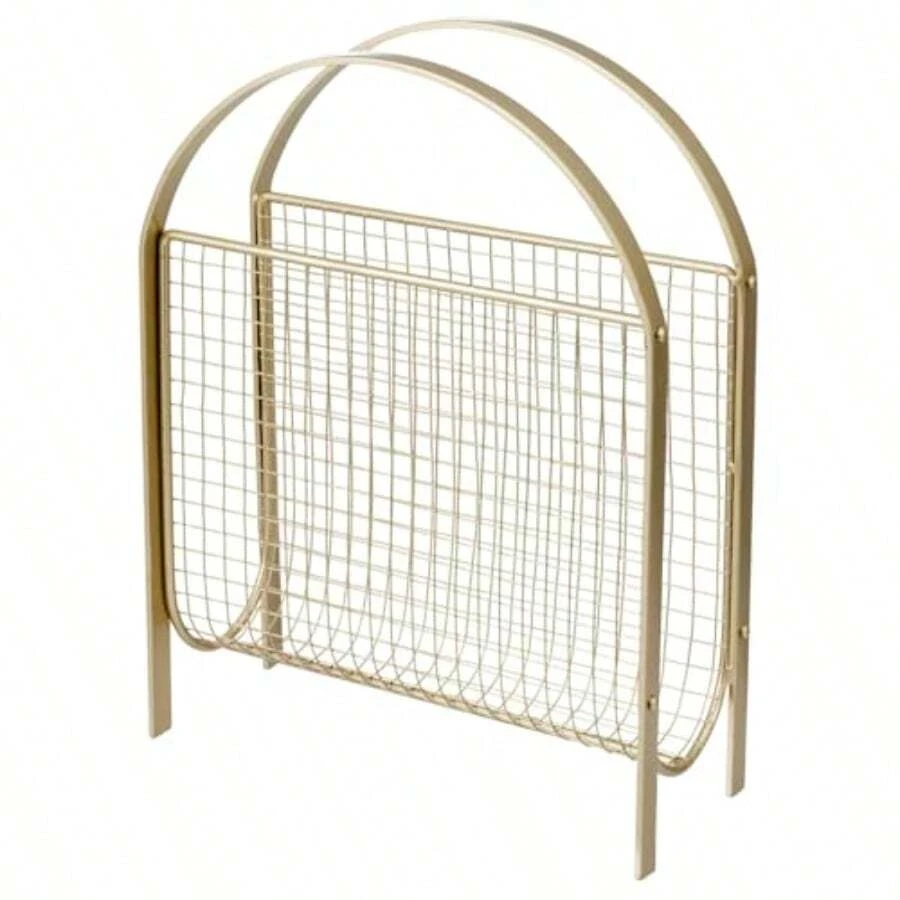 MyGift Revistero con Estructura de Metal en Tono latón y cuadricula de Metal. Revistero con diseño clásico en Tono latón y con Malla de Metal - latín - Ver 1