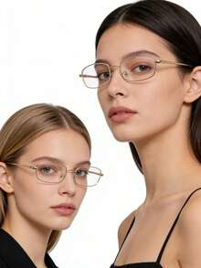 1副女士休闲复古方形小框黑色时尚素面眼镜，适合日常佩戴和街拍 - 無色 - 查看 5