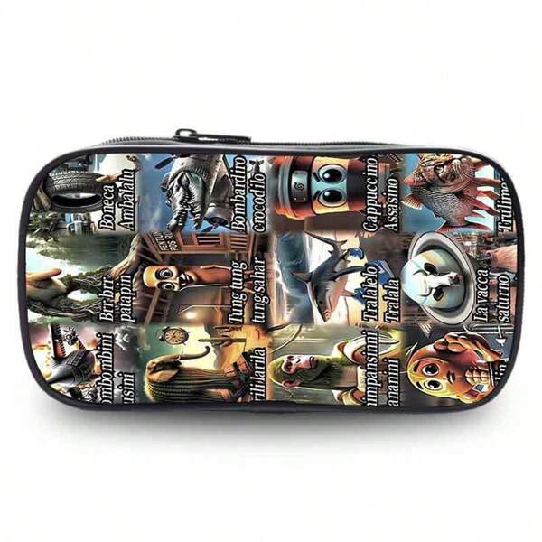 Large Capacity Zipper Durable Office Desk Storage Bag With "Brain Dissolve" Pattern, Perfect Gift