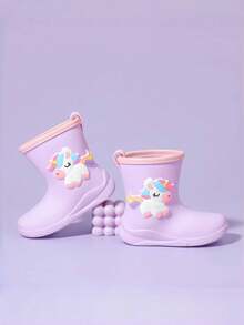 Sepatu Bot Hujan Anak Bergambar Kartun, Sepatu Hujan Setengah Betis untuk Anak Perempuan, Sepatu Bot Karet Tahan Air untuk Anak Laki-laki - Mauve Purple - View 2