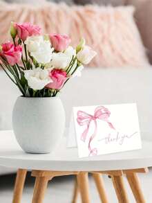 10pcs/Set Pink Bow Thank You Cards With Envelopes And Stickers Watercolor Bow Greeting Cards Pink Blank Note Cards For Wedding Birthday Bachelorette Baby Shower Party Supplies(Pink, Blue) - Multicolor - View 6