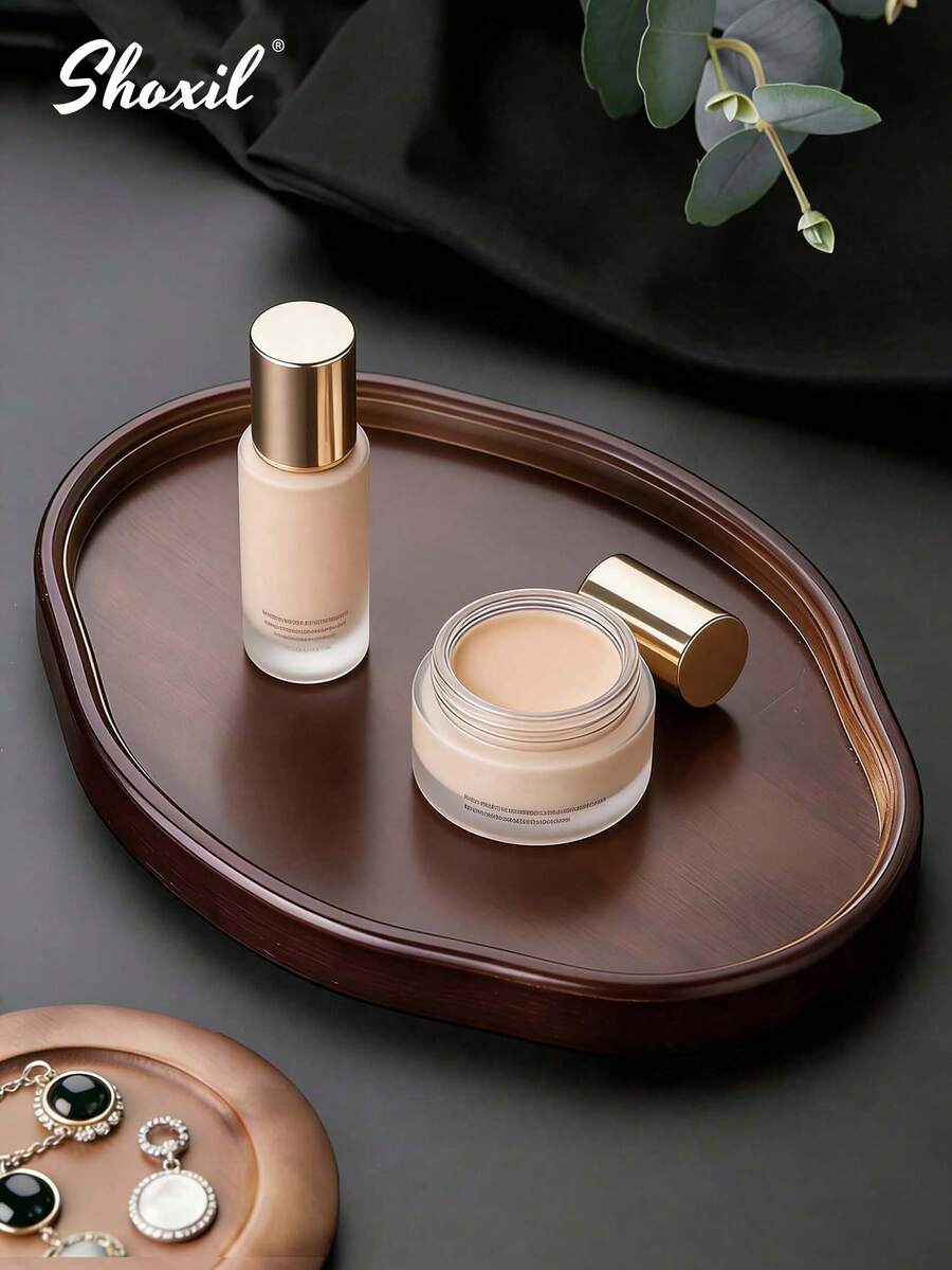 shoxil 1 Stück asymmetrisches Kosmetik-Organizer-Tablett aus Holz, dunkles Holz mit hohen Kanten, multifunktionales Tablett für Kosmetik, Schmuck, Parfüm, Couchtisch, Badezimmer und Eingangsbereich - Tablett - View 1