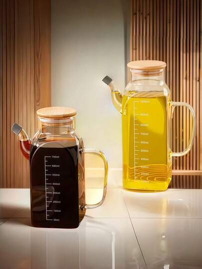 1 pieza Botella de aceite de vidrio cuadrada, botella de salsa de soja, vinagre y condimentos de gran capacidad, botella de aceite sellada a prueba de fugas con tapa, botella de aceite de cocina de vidrio borosilicato de alta resistencia para almacenar vinagre y condimentos, botella de aceite duradera para uso doméstico
