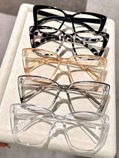 5 ชิ้น สีดำ, โปร่งใส, ชาสี, เทาใส & ชุดแว่นตาทรงรีสีขาว, เหมาะสำหรับใส่ในชีวิตประจำวัน