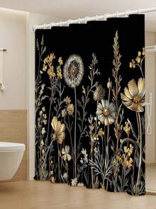 1/4pcs Bohemian Vintage Floral Black Gold Shower Curtain Set, Made Of Polyester Fabric, Waterproof, With Hooks, Machine Washable, Farmhouse Style Bathroom Curtain & Rug, Waterproof Polyester Shower Curtain, Non-Slip Bath Mat, U-Shaped Toilet Rug With 12 Hooks - Modern Style, Suitable For Home Decor, Bathroom Decor And Accessories, Easy To Clean And Maintain, Elegant Housewarming Gift - Fit For All Seasons - A - View 9