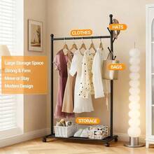 41.34'' Length Standing Coat Rack With Wheels, Rolling Closet Rack With Wheels, Standing Coat Racks, Hanging Clothes Racks For Bedroom, Living Room, Office - Black - View 3