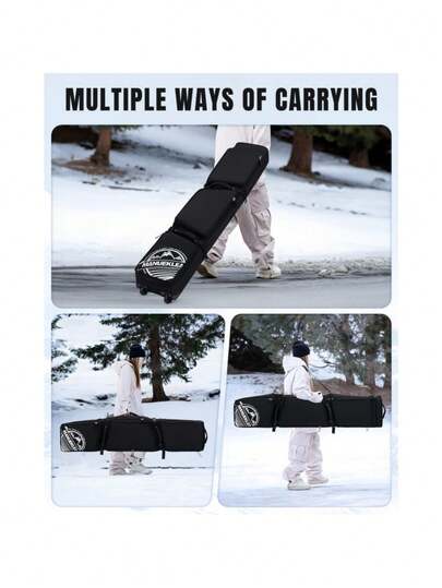  MANUEKLEAR Rolling Ski Travel Bag Holds Skis From 170-184 Cm, Durable & Waterproof Snowboard Bag With Wheels, Foldable Double Ski Bag With Soft Padded And Detachable Shoulder Straps