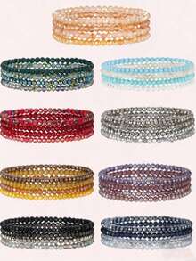 4-Piece Beaded Bohemian Elastic Bracelet, Colorful Stackable Crystal Bead Bracelet, Fashion Jewelry, Mother's Day Gift (Women's) - Multicolor - View 1