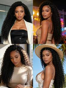 VIOLLY Tóc giả Jerry Curly Bob Wear & Go 5x5 HD trong suốt, không cần keo dán, ren cắt sẵn, mật độ 200%, pha trộn tóc người, đường chân tóc được tỉa sẵn và tóc con màu #1B đen tự nhiên, nhiều lựa chọn tạo kiểu. - 1B# - Xem 6