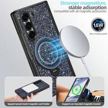 VIETAO Sequins,Diamond Fashion High Quality Blingbling Sparkling Electroplated Hidden Circular Bracket Mobile Phone Case Compatible With Samsung Galaxy Z Fold 7 6 Hinged Full-Cover Protection Phone Cover With Tempered Glass Screen Protector - Blue - View 4