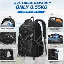 NEWHEY 男女通用40升徒步背包，防水露营背包，可折叠轻便背包，适合徒步、登山和远足，黑色 - 彩色 - 查看 8