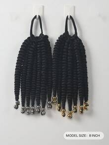 1Pc/2Pcs 8 Inches Kids Fluffy Curly Short Ponytail Wig With Gold Or Silver Beads, Heat-Resistant Synthetic Fiber, Suitable For Girls/Children - Black - View 4