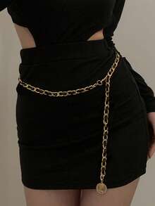 1pc Gold-Tone Metal Alloy Waist Chain, Suitable For Dresses - Gold - View 6