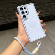 1 ốp lưng điện thoại chống rơi, có nam châm, viền pha lê đính đá, kèm dây đeo, tương thích với iPhone 17/16/15/14/13/12/11 Pro, Pro Max, S23, S23 Ultra, S24, S24 Plus, S24 Ultra, S24 FE, S25, S25 Plus, S25 Ultra - Món quà tuyệt vời cho nữ, sinh nhật, ngày Valentine. Ốp điện thoại thời trang. - màu xanh nhạt - Xem 3