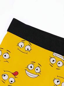 1 chiếc quần boxer màu vàng in hình biểu cảm ngộ nghĩnh, họa tiết hoạt hình dễ thương, đồ lót nam cá nhân hóa, mặc hàng ngày thoải mái. - màu đen - Xem 5
