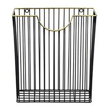 MyGift Art Deco Style - Revistero de alambre de metal negro mate con borde de tono latón soporte de pared para correo hecho a mano en la India - Tono negro y latn - Ver 6