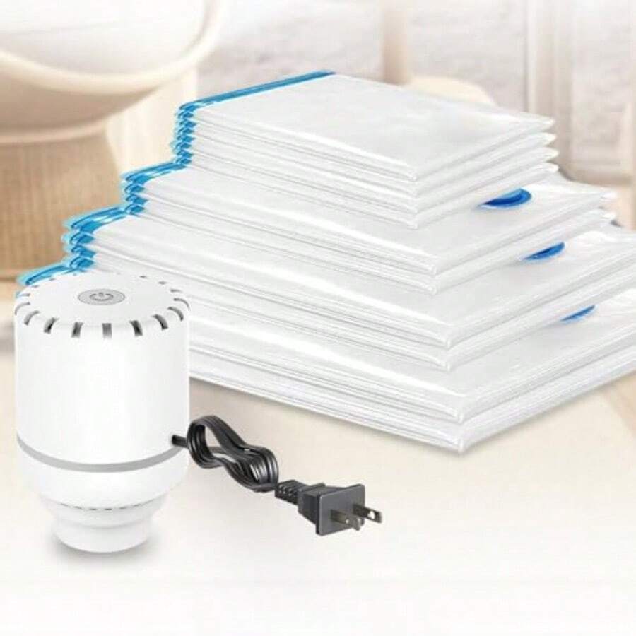 Bolsa de Almacenamiento de Compresión Al Vacío con Bomba Eléctrica de Aire Bolsas de Vacío para Ropa Bolsas para Ahorrar Espacio Reutilizable para Ropa Almohadas y Edredones 10 Pack - como en la foto - Ver 1