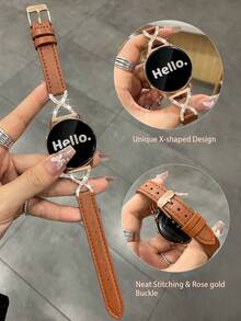 20mm Leather Quick Release Watch Band, X-Shaped Rhinestone Strap, Compatible With Samsung, , Watches, Suitable For Men And Women - Brown - View 8