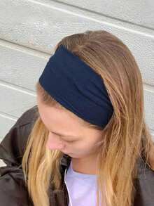 1pc Sports Sweat Absorbent Headband, Running Fitness Headwrap Summer Hair Accessories Beach Hair Band Vacay Sweatband - Navy Blue - View 3