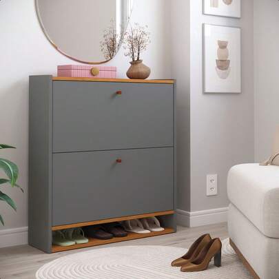 Sapateira Organizadora Compacta com 2 Portas Basculantes e Nicho Inferior – 78x67,5x22 cm Safira Prado Moveis