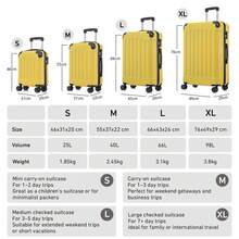 YONSLY 4-Piece Wheeled Suitcase Set With 360° Wheels, Combination Lock, Robust Double Zipper, Mesh Pocket, Soft Rubber Handle, 16/20/24/28 Inch Trolley Suitcase, Hard Shell Carry-On Luggage Set (4-Piece Set, S, M, L & XL) - 黃色 - 查看 2