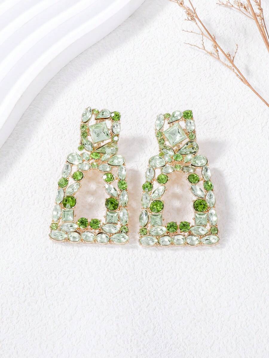 juran 1 Pair Classic Geometric Crystal Earrings, Suitable For Women's Daily, Festival, Vacation Wear, Gift - Light Green - View 1