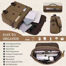 NEWHEY Men's Briefcase Messenger Bag, Large-Capacity Laptop Briefcase 15.6-Inch Men's Canvas Laptop Briefcase With Adjustable Shoulder Strap, Khaki - Multicolor - View 3