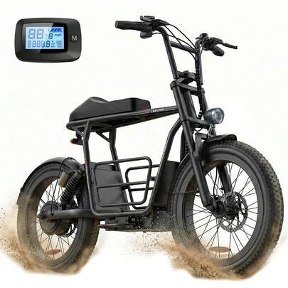tooluck Peak 819W Electric Scooter With Seat For Adults 16"*3" Fat Tire Electric Dirt Bike For All-Terrain 25 Miles Ranges 20MPH Max Speed Electric Scooter Motorcycle Style With Storage Basket For Adults Cargo Commuting,Black