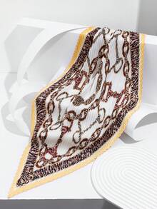 1条新款豹纹链条设计褶皱小方巾，时尚百搭，适合日常佩戴 - 彩色 - 查看 10