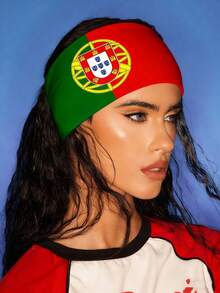 1条2026世界杯印花头带，女士弹力吸汗带，宽边印花运动头带，适合健身跑步，足球迷礼物，几何图案派对街头涤纶头带，四季皆宜夏季发饰度假发带 - 彩色 - 查看 3