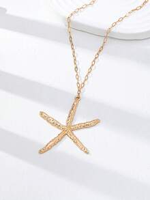 1pc Women's Gold-Plated Chunky Starfish Pendant Necklace - Ocean Theme Shell Pendant Necklace - Boho Summer Beach Vacation Accessory - Multicolor - View 4