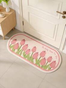 1pc Pink Tulip Letter Plush Carpet, Suitable For Bedroom Decor, Cream Floral Style INS Long Carpet For Living Room, Soft & Comfortable For Home Lounge, Fluffy, Soft, Easy To Clean, Home Decorative Rug - Multicolor - View 13