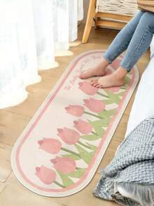 1pc Pink Tulip Letter Plush Carpet, Suitable For Bedroom Decor, Cream Floral Style INS Long Carpet For Living Room, Soft & Comfortable For Home Lounge, Fluffy, Soft, Easy To Clean, Home Decorative Rug - Multicolor - View 12