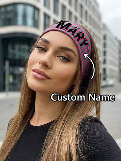 1pc Personalized Headband ,Custom Headbands, Customized Text Women's Headband, Custom Design Name Athletic Headbands, Custom Women's Elegant Sweet Striped Print Elastic Fabric Sports Headbands, Suitable For Daily, Fitness, Running, Yoga, Sweat-Absorbing Hair Bands, Fashion Hair Accessories