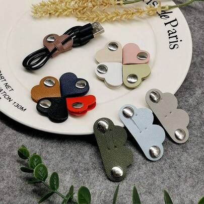 1PC/2PCS/5PCS Heart Shaped Leather Cable Organizer, Portable Anti-Lost Cable Tie, Wire Storage Management For Charging Cables & Headphone Cables, Multi-Color Women's Fashion Cable Clips