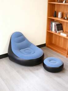 1pc New Inflatable Slouchy Sofa, Foldable Recliner Chair, Camping Outdoor Travel With Footrest Combination, Flocked Fabric Sofa Bed - Multicolor - View 7