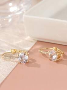 优雅的锆石吊坠耳环，适合女士婚宴佩戴，精致配饰 - 金色 - 查看 7