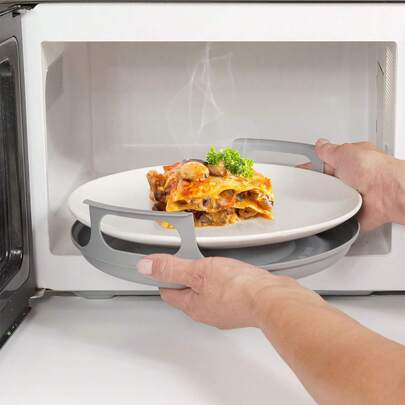 1 pièce Plateau avec poignée pour micro-ondes, accessoire de batterie de cuisine pour four à micro-ondes, support de bol pour micro-ondes, accessoire d'ustensile de cuisine domestique, plateau de chauffage rapide pour micro-ondes. Anti-brûlure.