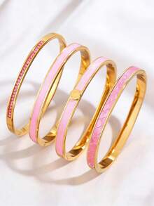 4pcs Unique Fashionable Stainless Steel Bangle Bracelets, Suitable For Daily Wear, Jewelry Gift For Mom, Girlfriend - Style 1 - View 9